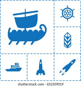 Ship icon. set of 6 ship filled icons such as cargo, helm, boat, rocket