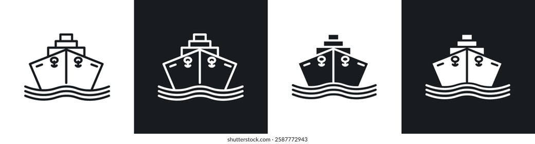 Ship icon set black and white colors. Graphic Vector icons pack