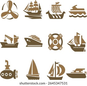 ship icon set. boat and vessels for sea travel and transportation. isolated vector image. boats icons eps 10