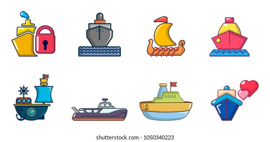 Ship icon set. Cartoon set of ship vector icons for web design isolated on white background