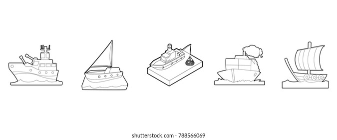 Ship icon set. Outline set of ship vector icons for web design isolated on white background