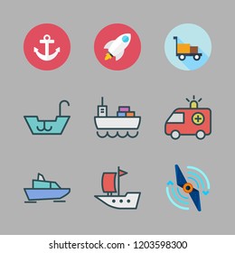 ship icon set. vector set about sailboat, rocket ship, boat icon and propeller icons set.