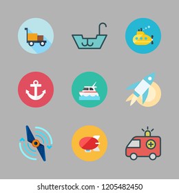 ship icon set. vector set about transportation, submarine, yacht and propeller icons set.