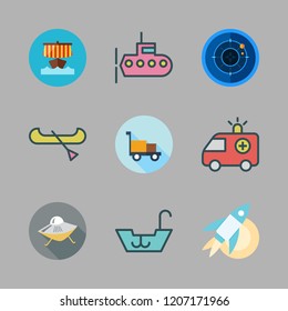 ship icon set. vector set about rocket, submarine, boat icon and viking ship icons set.