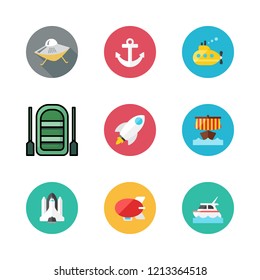 ship icon set. vector set about zeppelin, submarine, viking ship and rocket ship icons set.