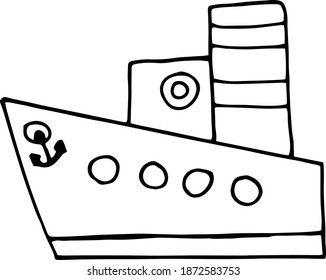 ship icon, sticker. sketch hand drawn doodle. vector minimalism monochrome. water transport, kids style.