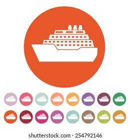 The ship icon. Travel symbol. Flat Vector illustration. Button Set