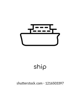 ship icon. Trendy modern flat linear vector ship icon on white background from thin line collection, outline vector illustration