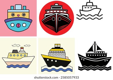 Ship Icon Vector Art Illustration Bundle Image Set for Commercial and Personal Use