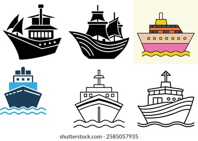 Ship Icon Vector Art Illustration Bundle Image Set for Commercial and Personal Use