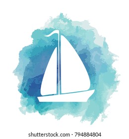 Ship icon vector Blue watercolor background