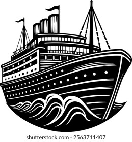 ship icon vector, Cruise Ship Vector Silhouette Design, Modern Cruising Ship silhouette vector illustration.