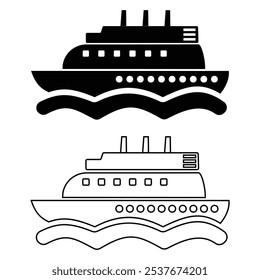 Ilustração de vetor de ícone de navio para design marítimo e de transporte