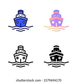 ship icon vector symbol illustration in four style glyph, line, flat and filled line