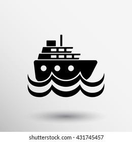 Ship icon wave yacht shipping transport on white background.