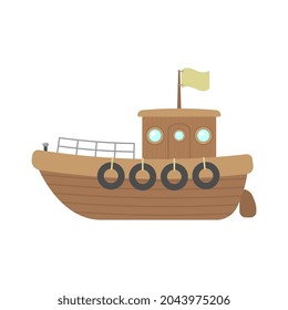 Ship icon. Wooden motor boat. Colored silhouette. Side view. Vector simple flat graphic illustration. The isolated object on a white background. Isolate.