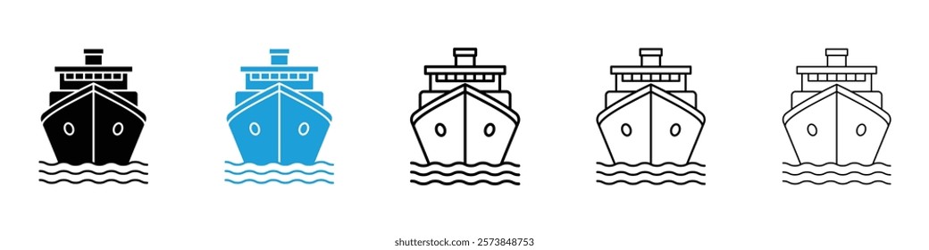 Ship icons in filled and 3 stroke weights