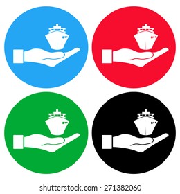 ship icons in hand - vector icon
