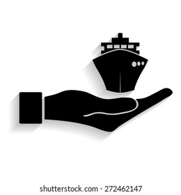 ship icons in hand - vector icon with shadow
