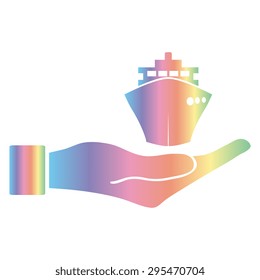 ship icons in hand - vector icon 
