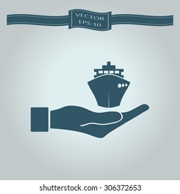 ship icons in hand - vector icon