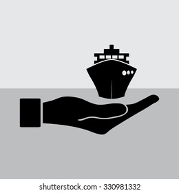 ship icons in hand - vector icon 