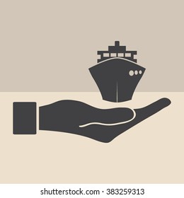 ship icons in hand - vector icon 