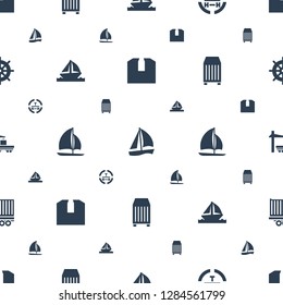 ship icons pattern seamless white background. Included editable filled cargo container, sailboat, cargo terminal, boat, cargo truck, cargo trailer icons. ship icons for web and mobile.