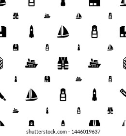ship icons pattern seamless white background. Included editable filled sailboat, life vest, cargo container, rocket, office supply, cargo icons. ship icons for web and mobile.