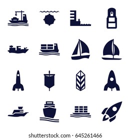 Ship icons set. set of 16 ship filled icons such as rocket, cargo, office supply, harbor, sailboat, sail