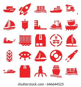 Ship icons set. set of 25 ship filled icons such as boat, sailboat, cargo terminal, cargo, harbor, rocket, lifebuoy, sail, water military