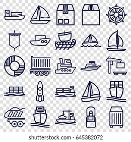 Ship icons set. set of 25 ship outline icons such as boat, cargo container, cargo truck, helm, office supply, lifebuoy, sail, water military, sailboat