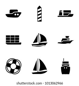 Ship icons. set of 9 editable filled ship icons such as boat, lifebuoy, sailboat