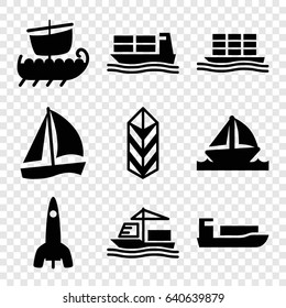 Ship icons set. set of 9 ship filled icons such as cargo, boat, rocket, water military