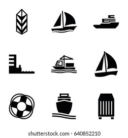 Ship icons set. set of 9 ship filled icons such as cargo, cargo container, cargo ship, harbor, lifebuoy, sailboat