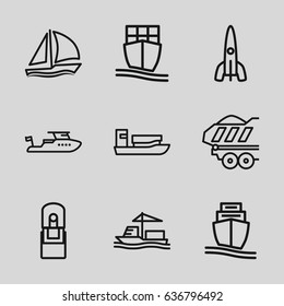 Ship icons set. set of 9 ship outline icons such as boat, cargo trailer, office supply, sailboat