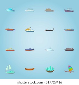 Ship icons set. Cartoon illustration of 16 ship vector icons for web