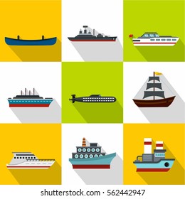 Ship icons set. Flat illustration of 9 ship vector icons for web