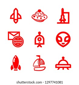ship icons set with ufo, rocket and space ship hand drawn transport vector set