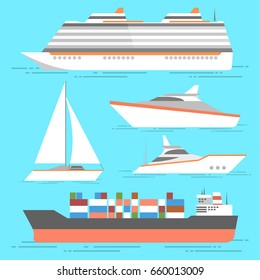 Ship icons set. Vector boats isolated. Ocean ships collection