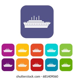 Ship icons set vector illustration in flat style in colors red, blue, green, and other