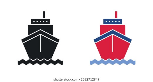 Ship icons set vectors black and colored style