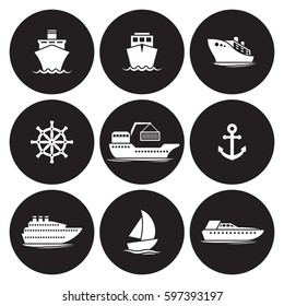 Ship Icons Set. White On A Black Background