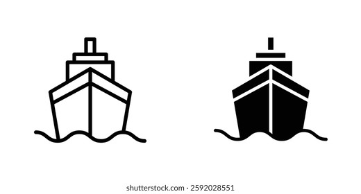 Ship icons. stroke line and black solid icons