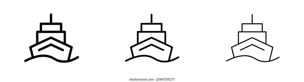 Ship icons in three different stroke lines