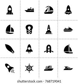 Ship icons. vector collection filled ship icons. includes symbols such as rocket, sail boat, boat, sailboat, boat, life jacket, helm, yacht. use for web, mobile and ui design.