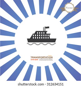 ship icon.ship icon on sunburst background.vector illustration.