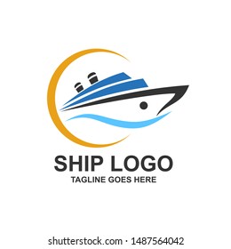 Ship Illustration Logo Design Vector