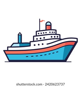 A Ship illustration Vector art, Trawler flat logo isolated on a white background