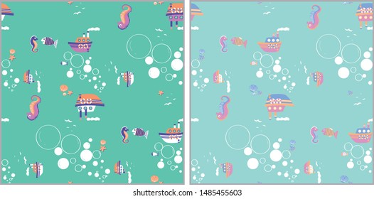 Ship image on sea background, Gift Wrap,  Aquatic Backdrop